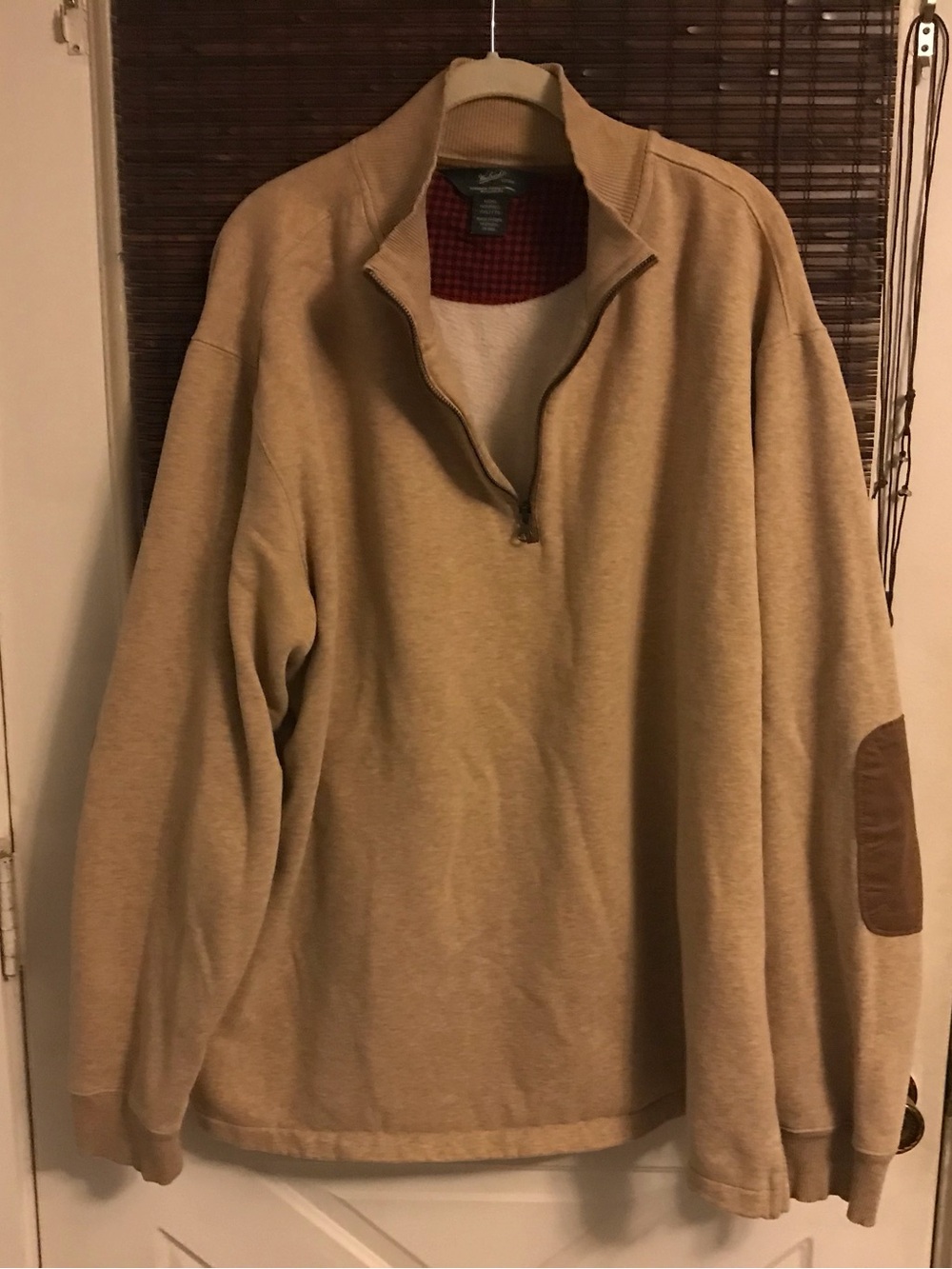 Woolrich Tan 1/4 Zip Pull Over Sweater with Soft Suede